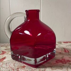 Gorgeous Design Bold Red Glass Jug Clear Handled Square Pitcher Vase